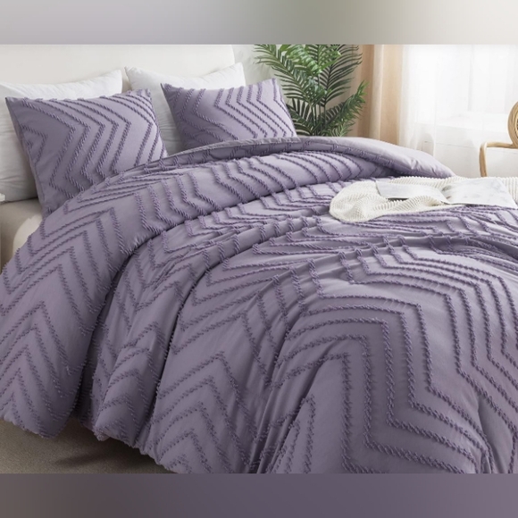 Lavender Gray Chevron Tufted Boho King Size Zigzag Comforter Shams Set Bedding - Picture 12 of 14